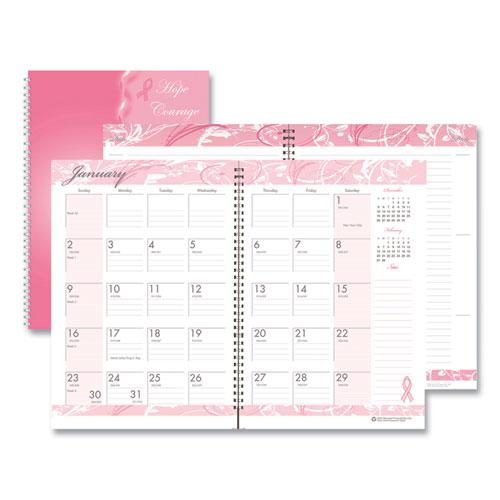 Breast Cancer Awareness Recycled Ruled Monthly Planner/Journal, 10 x 7, Pink Cover, 12-Month (Jan to Dec): 2024. Picture 1