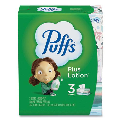 Plus Lotion Facial Tissue, 2-Ply, White, 124/Box, 3 Box/Pack, 8 Packs/Carton. Picture 1