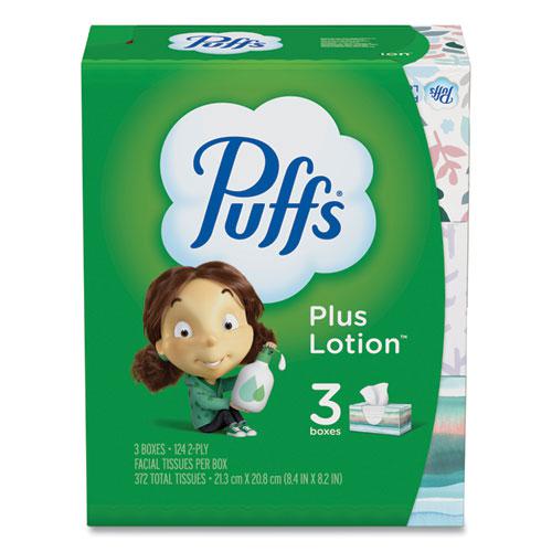 Plus Lotion Facial Tissue, 2-Ply, White, 124/Box, 3 Box/Pack. Picture 1