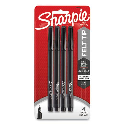 Water-Resistant Ink Porous Point Pen, Stick, Fine 0.4 mm, Black Ink, Black Barrel, 4/Pack. Picture 2