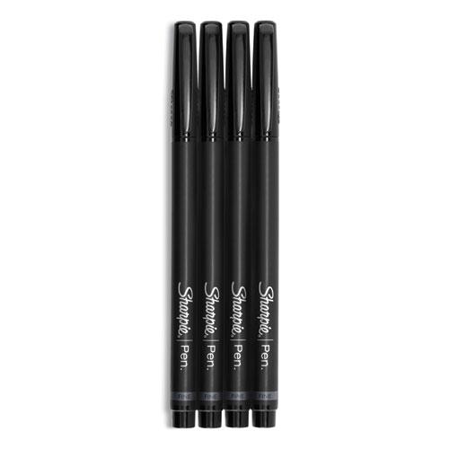 Water-Resistant Ink Porous Point Pen, Stick, Fine 0.4 mm, Black Ink, Black Barrel, 4/Pack. Picture 3
