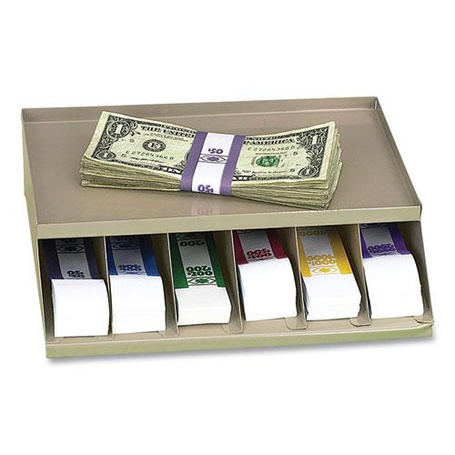 Coin Wrapper and Bill Strap Single-Tier Rack, 6 Compartments, 10 x 8.5 x 3, Steel, Pebble Beige. Picture 2