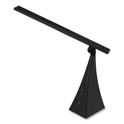 LED Pyramid-Base Tilt-Arm Desk Lamp with USB Charging Station, 12" to 16.2" High, Black. Picture 1