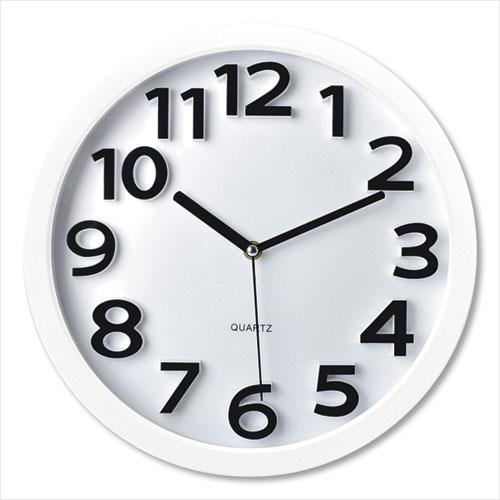 Wall Clock with Raised Numerals and Silent Sweep Dial, 13' Overall Diameter, White Case, White Face, 1 AA (sold separately). Picture 1