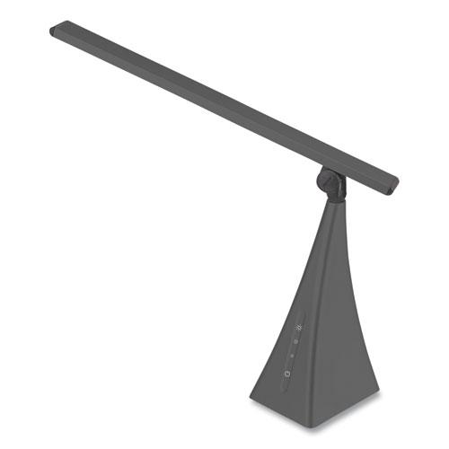 LED Pyramid-Base Tilt-Arm Desk Lamp with USB Charging Station, 12" to 16.2" High, Gray. Picture 1