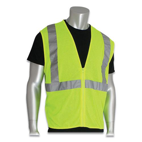 Zipper Safety Vest, Large, Hi-Viz Lime Yellow. Picture 1