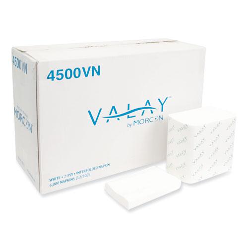 Valay Interfolded Napkins, 2-Ply, 6.5 x 8.25, White, 500/Pack, 12 Packs/Carton. Picture 1