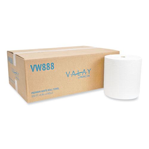 Valay Proprietary Roll Towels, 1-Ply, 8" x 800 ft, White, 6 Rolls/Carton. The main picture.