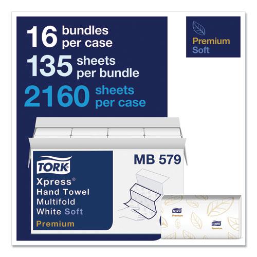 Premium Soft Xpress 3-Panel Multifold Hand Towels, 2-Ply, 9.13 x 9.5, White with Blue Leaf, 135/Packs, 16 Packs/Carton. Picture 2