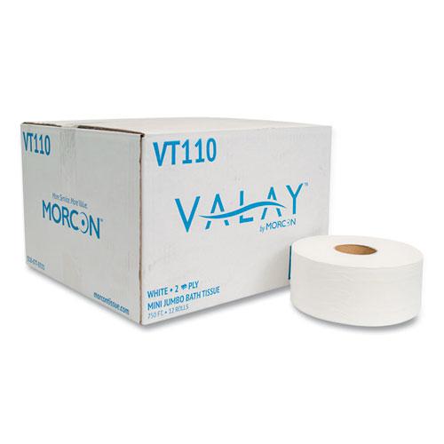 Valay Mini Jumbo Bath Tissue, Septic Safe, 2-Ply, White, 750 ft, 12 Rolls/Carton. Picture 1