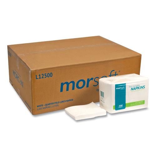 Morsoft 1/4 Fold Lunch Napkins, 1 Ply, 11.8" x 11.8", White, 6,000/Carton. The main picture.