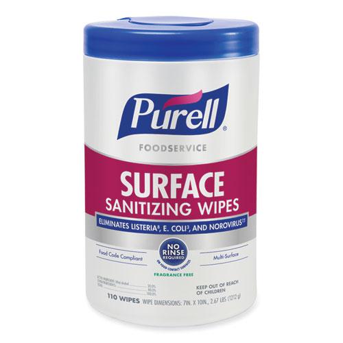 Foodservice Surface Sanitizing Wipes, 10 x 7, Fragrance-Free, 110/Canister, 6 Canisters/Carton. The main picture.