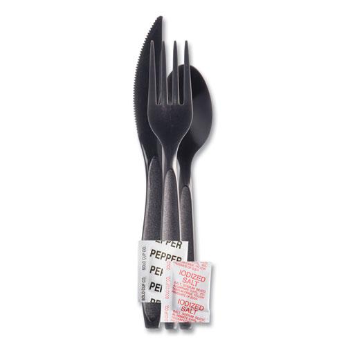 Reliance Mediumweight Cutlery Kit, Knife/Fork/Spoon/Salt/Pepper/Napkin, Black, 250 Kits/Carton. Picture 1