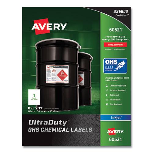 UltraDuty GHS Chemical Waterproof and UV Resistant Labels, 8.5 x 11, White, 50/Pack. Picture 1