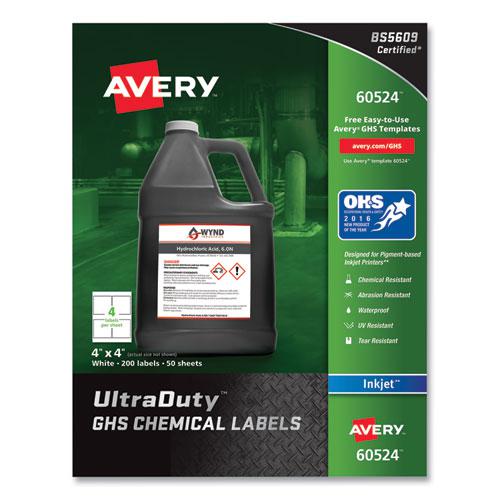 UltraDuty GHS Chemical Waterproof and UV Resistant Labels, 4 x 4, White, 4/Sheet, 50 Sheets/Pack. Picture 1