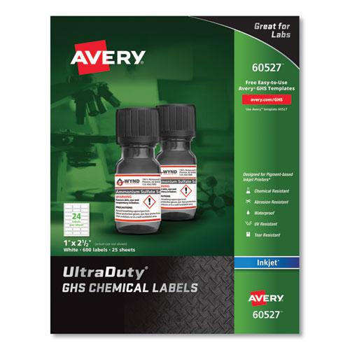 UltraDuty GHS Chemical Waterproof and UV Resistant Labels, 1 x 2.5, White, 24/Sheet, 25 Sheets/Pack. Picture 1