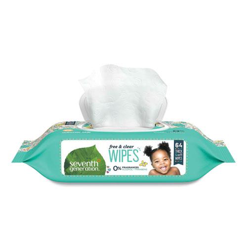 Free and Clear Baby Wipes, 7 x 7, Unscented, White, 64/Flip Top Pack, 12 Packs/Carton. Picture 1