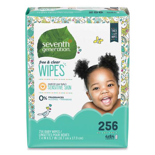 Free and Clear Baby Wipes, 7 x 7, Refill, Unscented, White, 256/Pack, 3 Packs/Carton. The main picture.