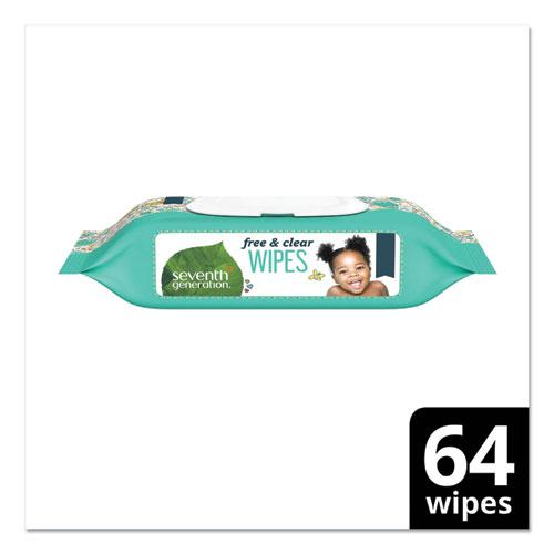 Free and Clear Baby Wipes, 7 x 7, Unscented, White, 64/Flip Top Pack, 12 Packs/Carton. Picture 3
