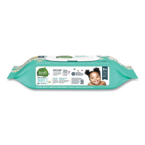 Free and Clear Baby Wipes, 7 x 7, Unscented, White, 64/Flip Top Pack, 12 Packs/Carton. Picture 2