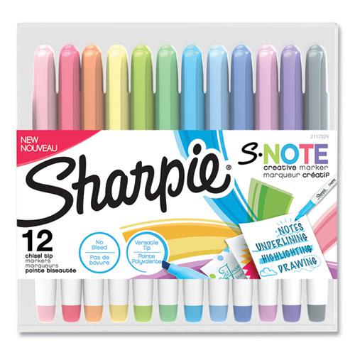 S-Note Creative Markers, Assorted Ink Colors, Chisel Tip, Assorted Barrel Colors, 12/Pack. Picture 1