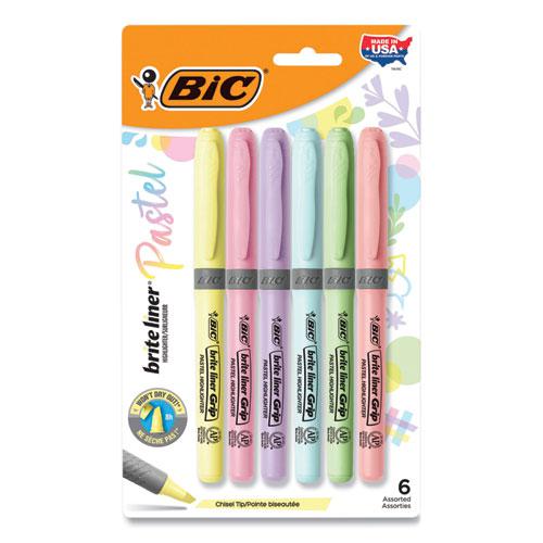 Brite Liner Grip Pocket Highlighter, Assorted Ink Colors, Chisel Tip, Assorted Barrel Colors, 6/Pack. Picture 2