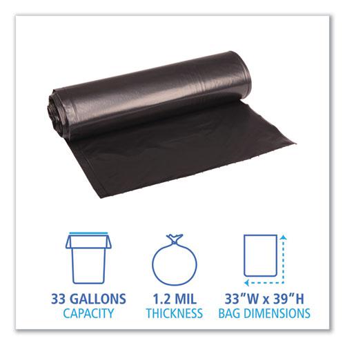 Recycled Low-Density Polyethylene Can Liners, 33 gal, 1.2 mil, 33" x 39", Black, 10 Bags/Roll, 10 Rolls/Carton. Picture 2