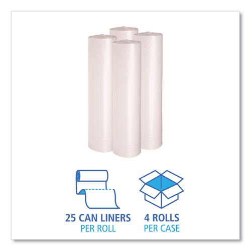 Recycled Low-Density Polyethylene Can Liners, 56 gal, 1.1 mil, 43" x 47", Clear, 10 Bags/Roll, 10 Rolls/Carton. Picture 3