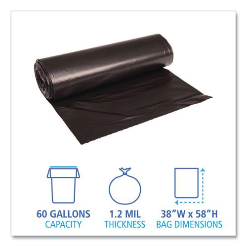 Recycled Low-Density Polyethylene Can Liners, 60 gal, 1.2 mil, 38" x 58", Black, 10 Bags/Roll, 10 Rolls/Carton. Picture 2
