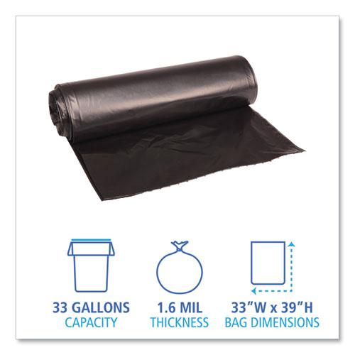 Recycled Low-Density Polyethylene Can Liners, 33 gal, 1.6 mil, 33" x 39", Black, 10 Bags/Roll, 10 Rolls/Carton. Picture 2