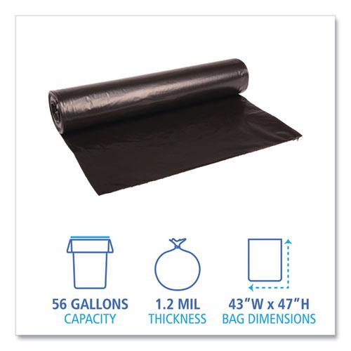 Recycled Low-Density Polyethylene Can Liners, 56 gal, 1.2 mil, 43" x 47", Black, 10 Bags/Roll, 10 Rolls/Carton. Picture 2