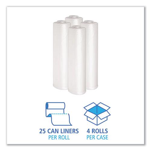 Recycled Low-Density Polyethylene Can Liners, 33 gal, 1.4 mil, 33" x 39", Clear, 10 Bags/Roll, 10 Rolls/Carton. Picture 3