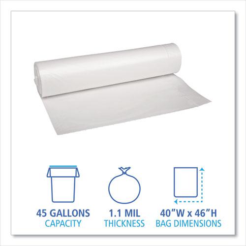 Recycled Low-Density Polyethylene Can Liners, 45 gal, 1.1 mil, 40" x 46", Clear, 10 Bags/Roll, 10 Rolls/Carton. Picture 2