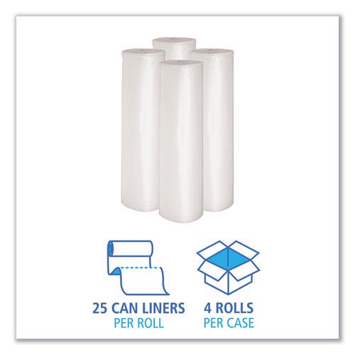 Recycled Low-Density Polyethylene Can Liners, 60 gal, 1.1 mil, 38" x 58", Clear, 10 Bags/Roll, 10 Rolls/Carton. Picture 3