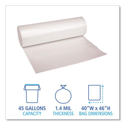 Recycled Low-Density Polyethylene Can Liners, 45 gal, 1.4 mil, 40" x 46", Clear, 10 Bags/Roll, 10 Rolls/Carton. Picture 2