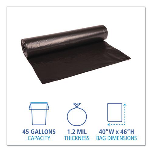 Recycled Low-Density Polyethylene Can Liners, 45 gal, 1.2 mil, 40" x 46", Black, 10 Bags/Roll, 10 Rolls/Carton. Picture 2