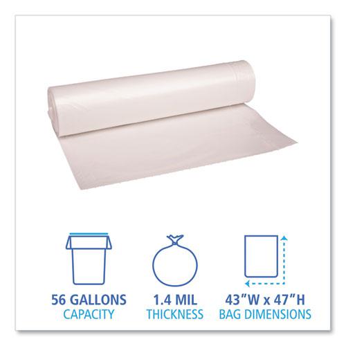 Recycled Low-Density Polyethylene Can Liners, 56 gal, 1.4 mil, 43" x 47", Clear, 10 Bags/Roll, 10 Rolls/Carton. Picture 2