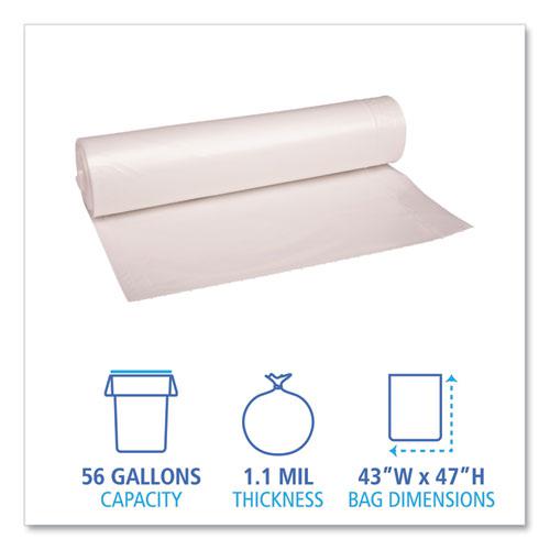 Recycled Low-Density Polyethylene Can Liners, 56 gal, 1.1 mil, 43" x 47", Clear, 10 Bags/Roll, 10 Rolls/Carton. Picture 2