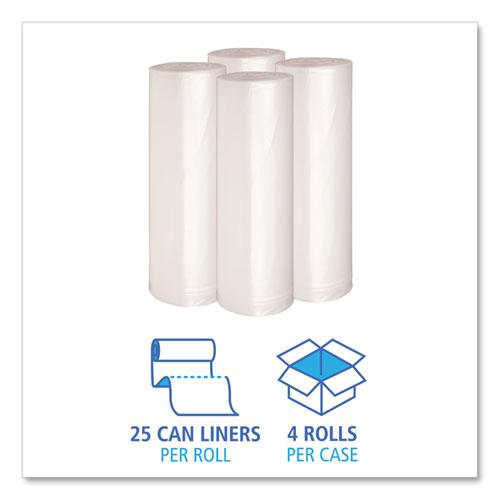 Recycled Low-Density Polyethylene Can Liners, 60 gal, 1.4 mil, 38" x 58", Clear, 10 Bags/Roll, 10 Rolls/Carton. Picture 3