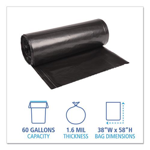 Recycled Low-Density Polyethylene Can Liners, 60 gal, 1.6 mil, 38" x 58", Black, 10 Bags/Roll, 10 Rolls/Carton. Picture 2