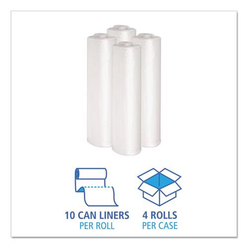 Recycled Low-Density Polyethylene Can Liners, 33 gal, 1.1 mil, 33" x 39", Clear, 10 Bags/Roll, 10 Rolls/Carton. Picture 3