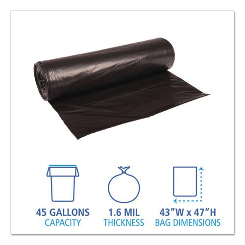 Low Density Repro Can Liners, 56 gal, 1.6 mil, 43" x 47", Black, 10 Bags/Roll, 10 Rolls/Carton. Picture 2