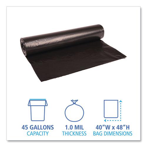 Recycled Low-Density Polyethylene Can Liners, 45 gal, 0.8 mil, 40" x 48", Black, 10 Bags/Roll, 10 Rolls/Carton. Picture 2