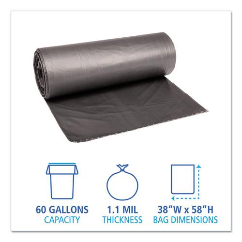 Low-Density Waste Can Liners, 60 gal, 1.1 mil, 38" x 58", Gray, 20 Bags/Roll, 5 Rolls/Carton. Picture 2