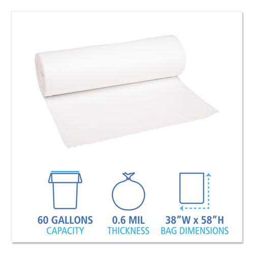 Low-Density Waste Can Liners, 60 gal, 0.6 mil, 38" x 58", White, 25 Bags/Roll, 4 Rolls/Carton. Picture 2