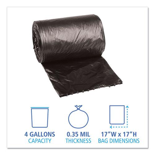 Low-Density Waste Can Liners, 4 gal, 0.35 mil, 17" x 17", Black, 50 Bags/Roll, 20 Rolls/Carton. Picture 2