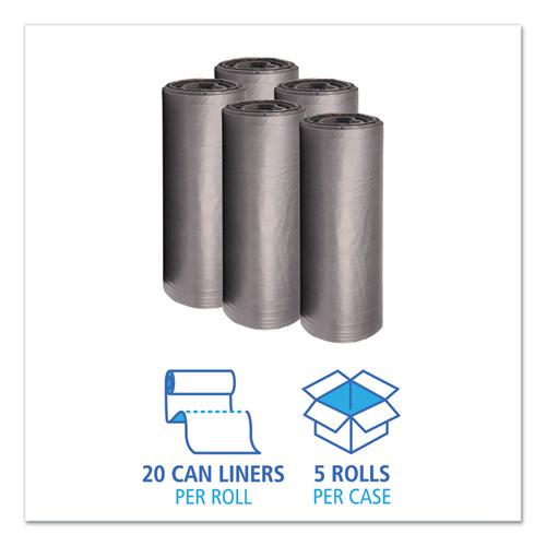 Low-Density Waste Can Liners, 60 gal, 1.1 mil, 38" x 58", Gray, 20 Bags/Roll, 5 Rolls/Carton. Picture 3