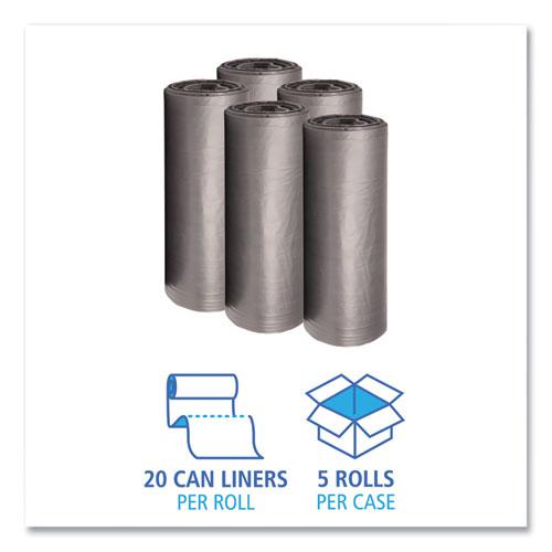 Low-Density Waste Can Liners, 56 gal, 1.1 mil, 43" x 47", Gray, 20 Bags/Roll, 5 Rolls/Carton. Picture 3