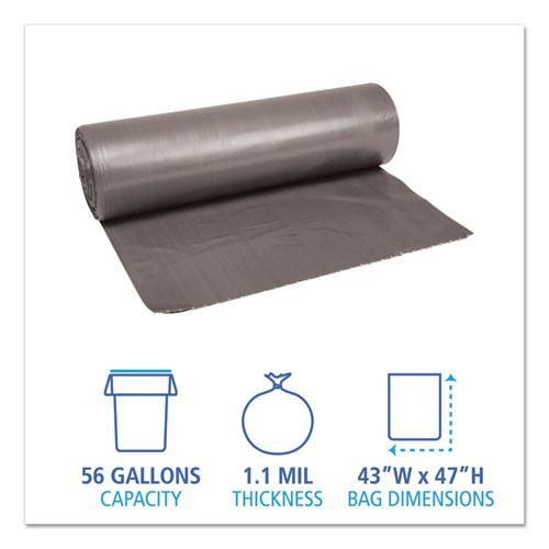 Low-Density Waste Can Liners, 56 gal, 1.1 mil, 43" x 47", Gray, 20 Bags/Roll, 5 Rolls/Carton. Picture 2