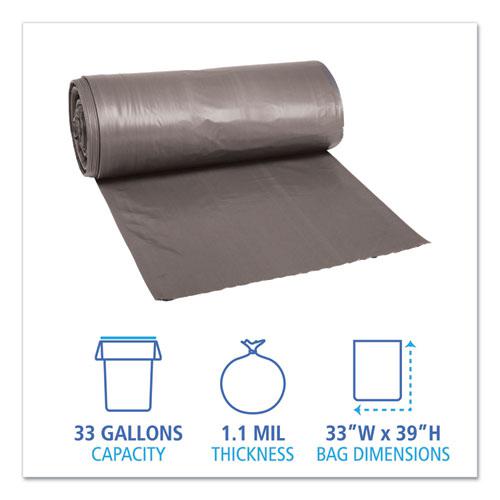 Low-Density Waste Can Liners, 33 gal, 1.1 mil, 33" x 39", Gray, 25 Bags/Roll, 4 Rolls/Carton. Picture 2